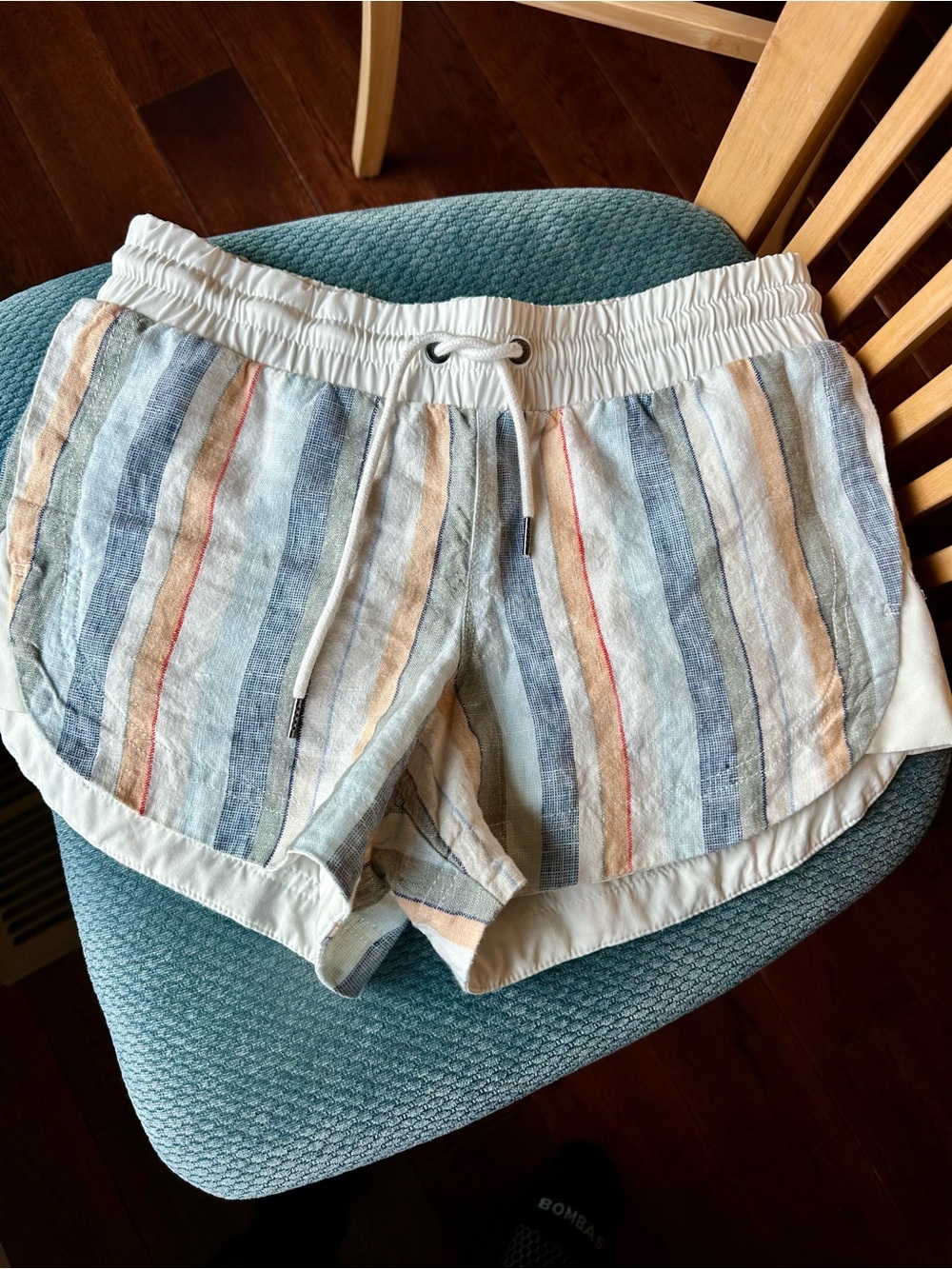 Athleta Multicolor Striped Athletic Shorts — Blue, Cream, Tan